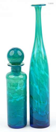 Mdina blue mottled art glass comprising a scent bottle and a...