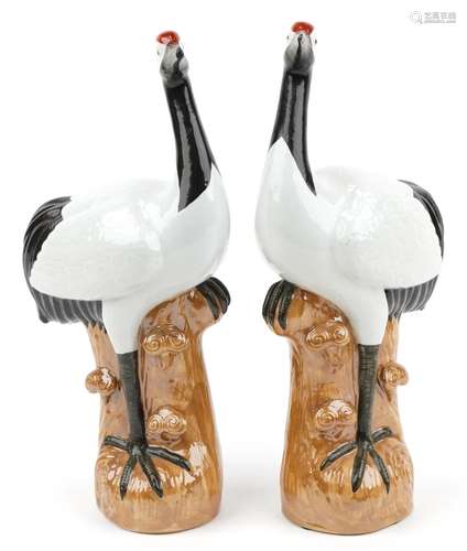 Large pair of Chinese porcelain cranes, impressed character ...