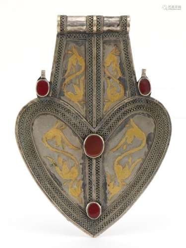 Tribal interest Turkmen white metal talisman engraved with f...