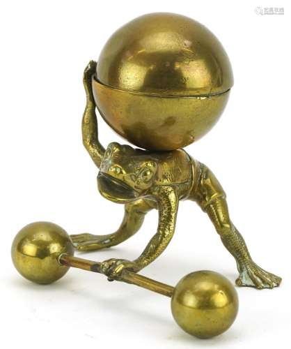 19th century novelty brass inkwell in the form of a frog wit...