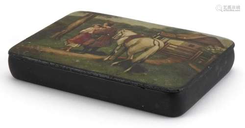 Russian papier mache lacquered cigarette box with hinged lid...