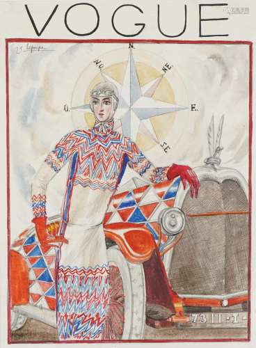Georges Lepape - Vogue front cover, Sonia Delaunay before a ...