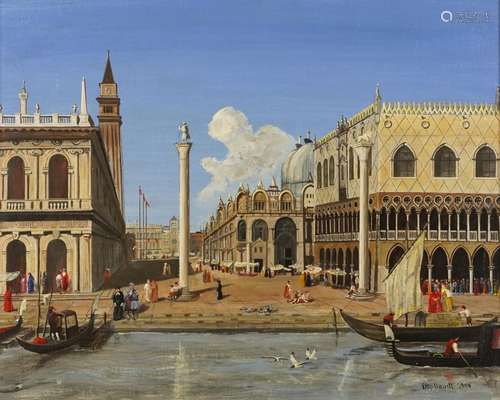 Peter Hewett 1998 - The Piazzetta, Venice, oil on board, mou...