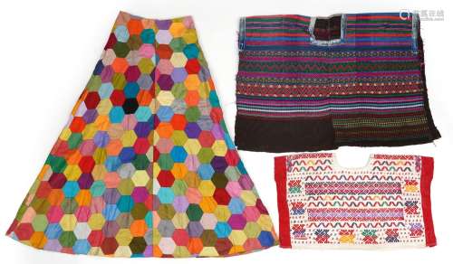 Vintage hexagonal patchwork skirt, patterned Hungarian ponch...