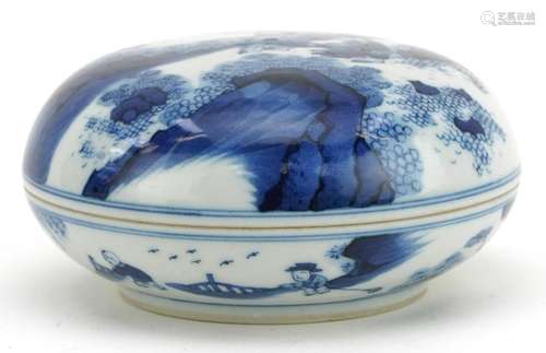 Chinese blue and white porcelain rouge seal box and cover ha...