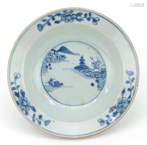 Chinese blue and white porcelain shallow bowl hand painted w...
