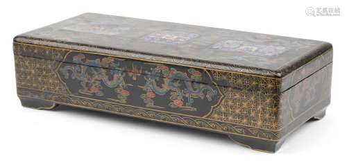 Chinese black casket with three inset cloisonne panels ename...