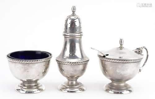 Docker & Burn Ltd, George V silver three piece cruet wit...