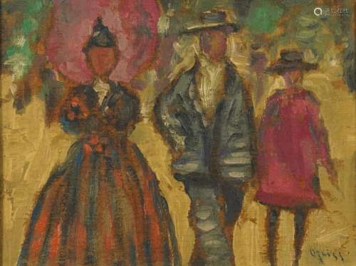 Family group, Post Impressionist oil on board, mounted and f...
