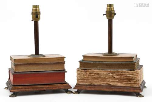 Matched pair of 19th century style stacked book design table...