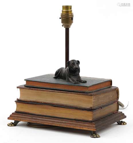 19th century style stack of books design table lamp with bro...