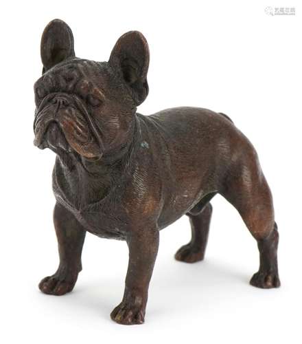 Patinated bronze standing French Bulldog, 8cm in length : Fo...