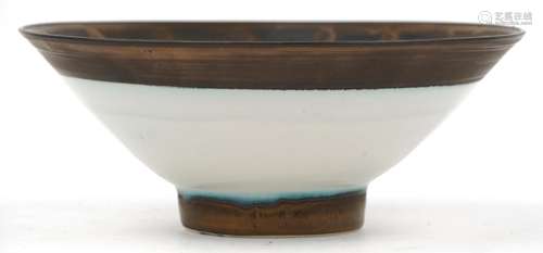 Peter Wills, Raku studio pottery footed bowl, 22cm in diamet...