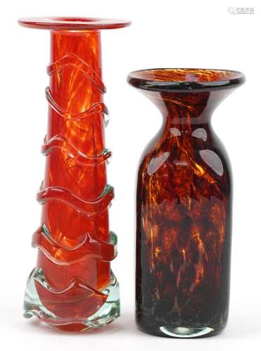 Two Mdina art glass vases including a brown mottled example,...