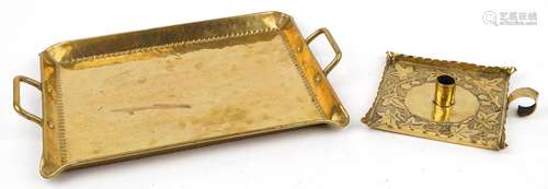 Olbury, Arts & Crafts hand beaten tray with twin handles...