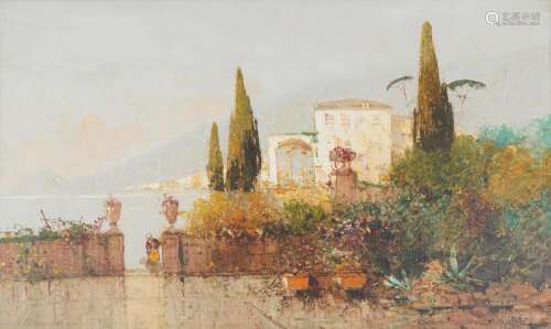 Villas beside Lake Como, Italian Impressionist oil on canvas...
