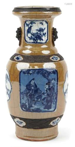 Large Chinese crackle glaze porcelain vase with animalia rin...