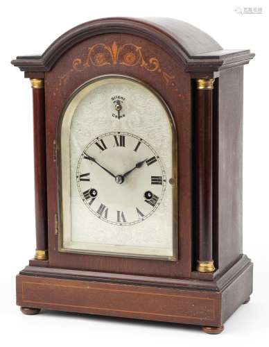 19th century inlaid mahogany mantle clock striking on four r...