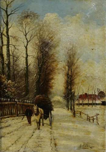 Manner of Jacobus Van Der Stok - Winter landscape with horse...