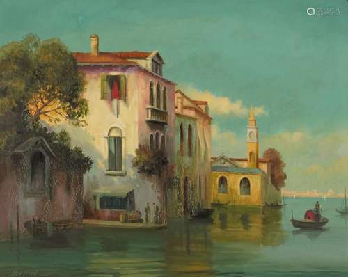 Bellini - Venetian landscape with gondolas and clocktower, I...