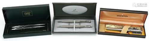 Parker and Cross ballpoint and propelling pencil sets with b...