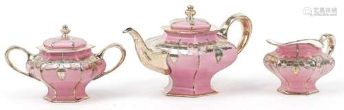 Lenox, American pink glazed porcelain three piece tea set wi...