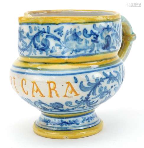 19th century Italian Maiolica jug hand painted with flowers,...