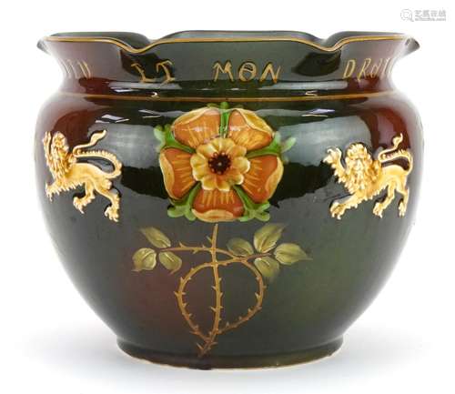 Art Nouveau Albion pottery jardiniere hand painted with Brit...