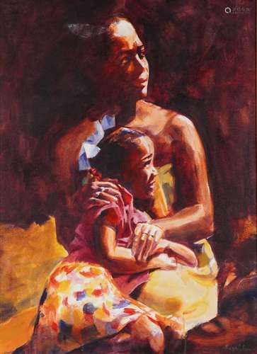 Hazel Soan - Portrait of an African mother and child, oil on...