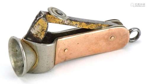 Early 20th century 9ct gold mounted cigar cutter, 5cm in len...