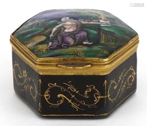 Limoges, 19th century French hexagonal enamelled trinket box...