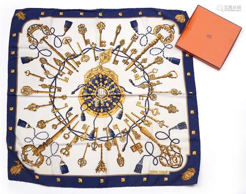 Hermes Les Cles silk scarf with box, 90cm x 90cm : For furth...