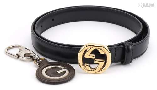 Gucci, ladies black leather Monogram leather belt and Gucci ...