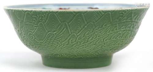 Chinese porcelain green glazed doucai bowl hand painted with...