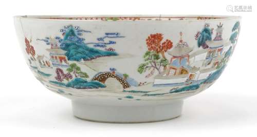 Large Chinese porcelain footed bowl hand painted in the fami...