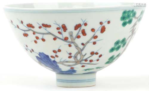 Chinese porcelain wucai footed bowl hand painted trees, six ...