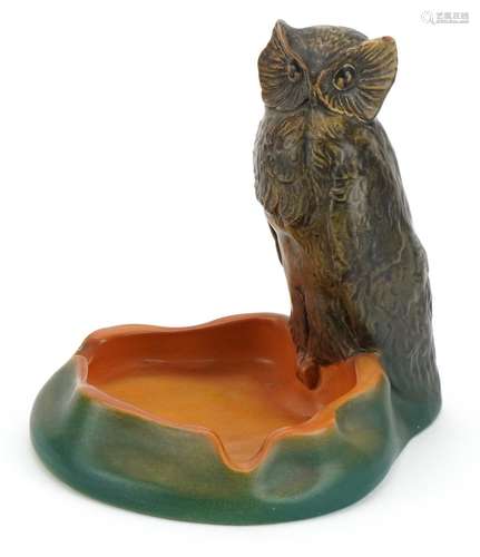 Danish pottery ashtray surmounted with an owl, impressed fac...