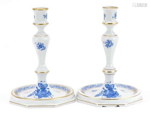 Herend, pair of Hungarian porcelain candlesticks hand painte...