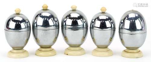 Five vintage Heatmaster egg coddlers, the largest each 10cm ...