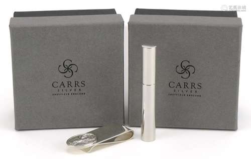 Carrs, silver stag head money clip and toothpick case with b...