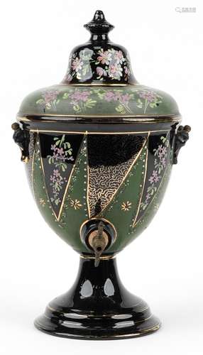 19th century porcelain lidded samovar with brass handles and...