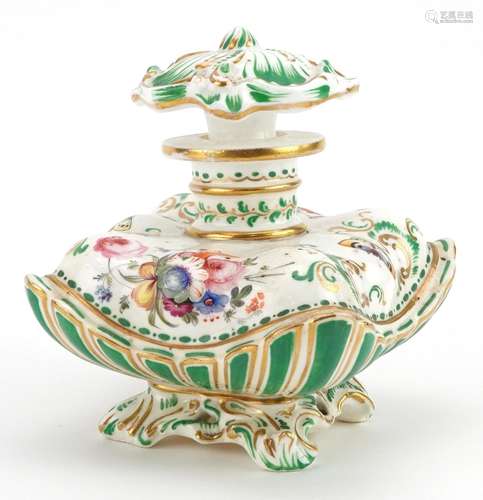 19th century porcelain scent bottle with stopper hand painte...