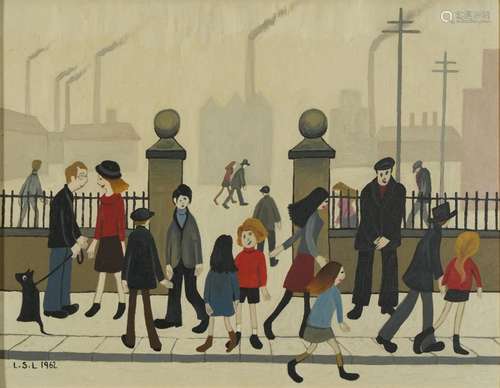 Manner of Laurence Stephen Lowry - Busy street scene before ...