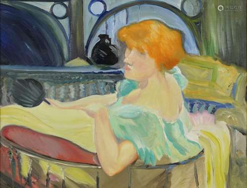 Clive Fredriksson - Reclining female in an interior, oil on ...