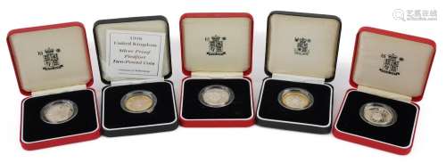 Five United Kingdom two pound silver proof piedforts by The ...