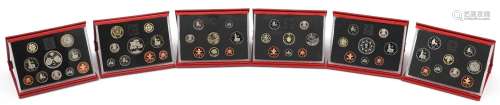 Six United Kingdom deluxe proof coin collections by The Roya...