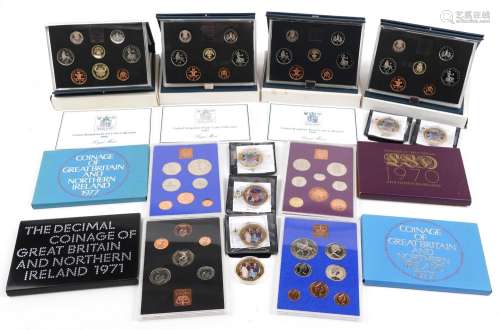 British coinage including four United Kingdom proof coin col...