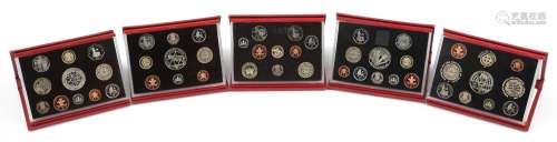 Five United Kingdom deluxe proof coin collections by The Roy...