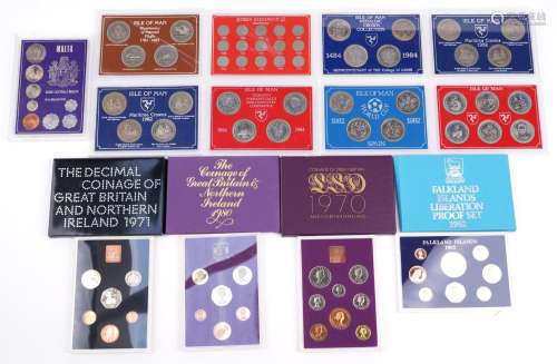 Thirteen uncirculated coin sets including Isle of Man, Marit...