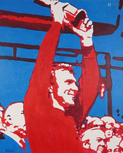 Bobby Moore, 1966 World Cup Final, oil on canvas, unframed, ...